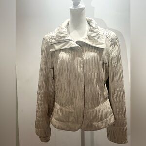 Carlisle Ivory Pleat Textured Faux Leather Moto Jacket Flattering Fit sz10 NWT